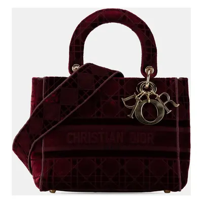 Dior Red Medium Velvet Cannage Lady D Lite Tote Bag