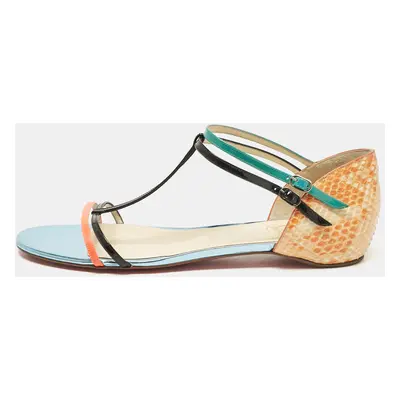 Christian Louboutin Multicolor Patent and Snakeskin Arnold Strappy Flat Sandals Size 39.5