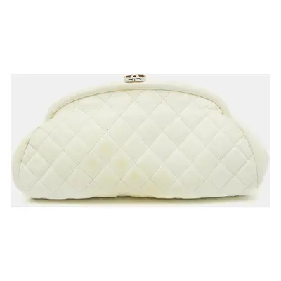 Chanel White Quilted Caviar Leather Timeless Clutch