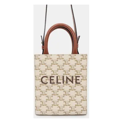 Celine Vertical Caba 2Way Handbag White Pvc Leather Size Mini