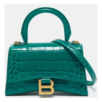 Balenciaga Green Croc Embossed Leather Hourglass Top Handle Bag