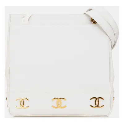 Chanel White Caviar Leather Triple CC Tote Bag