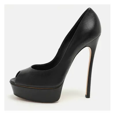 Casadei Black Leather Peep Toe Platform Pumps Size