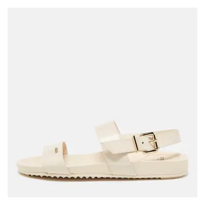 Fendi Beige Brushed Leather Flat Sandals Size