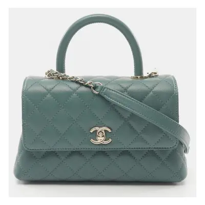 Chanel Green Leather Coco Handle Top Handle Bag