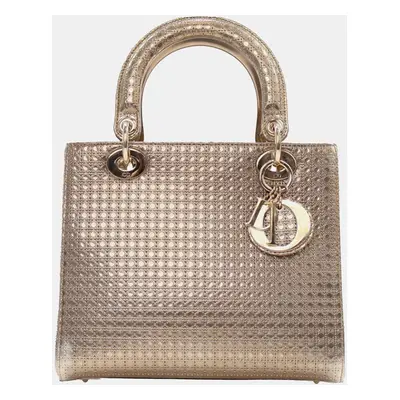 Dior Gold Medium Metallic Patent Microcannage Lady Dior Bag