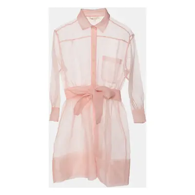 Maje Rose Pale Organza Belted Mini Shirt Dress