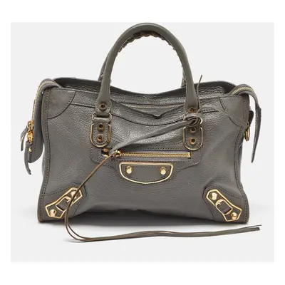 Balenciaga Grey Leather Small Metallic Edge Classic City Tote