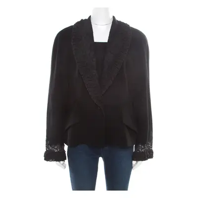 Dior Boutique Black Wool Ruffled Lace Collar and Cuff Detail Jacket