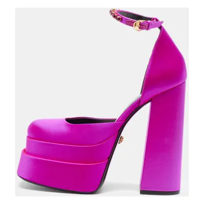 Versace Purple Satin Medusa Block Heel Pumps Size