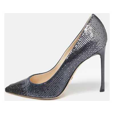 Dior Metallic Navy Blue Sequin Pointed Toe Pumps Size 39.5