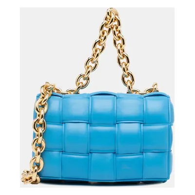 Bottega Veneta Blue Nappa Intrecciato Padded Chain Cassette Satchel