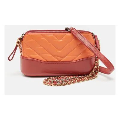 Chanel Orange/Red Quilted Leather Gabrielle Double Zip Chain Clutch