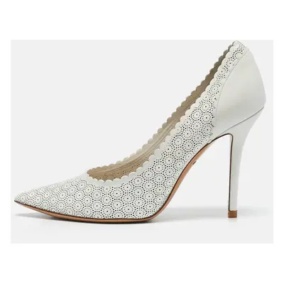 Salvatore Ferragamo White Laser Cut Leather Susi Pointed Toe Pumps Size