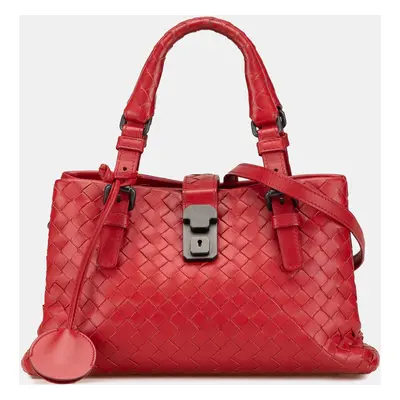 Bottega Veneta Red Mini Nappa Intrecciato Roma Satchel Bag