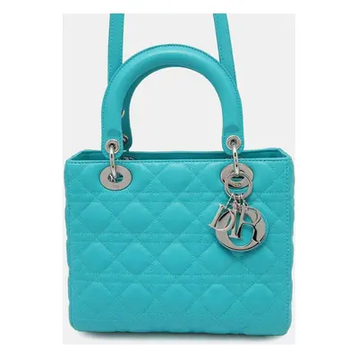 Dior Turquoise Leather Medium Lady Dior Shoulder Bag