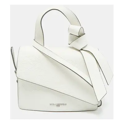 Karl Lagerfeld White Lace Print Leather Chantelle Top Handle Bag