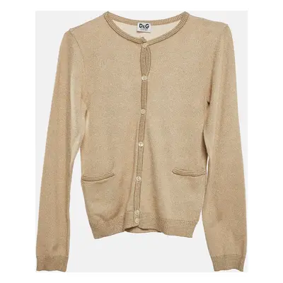 D&G Junior Gold Lurex Knit Button Front Cardigan