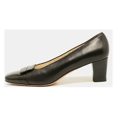 Salvatore Ferragamo Black Leather Bow Block Heel Pumps Size