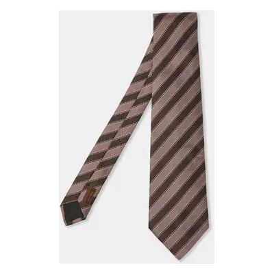 Hermes Brown Diagonal Stripe Pattern Silk Traditional Tie