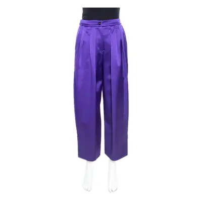 Emporio Armani Purple Satin Pleated Wide Leg Pants