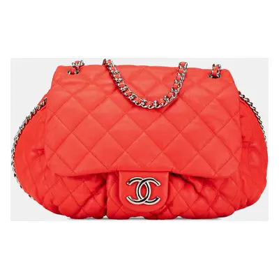 Chanel Red Large Quilted Lambskin Chain Around Flap Bag