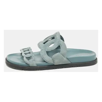 Hermes Grey Suede Extra Slides Size 39.5