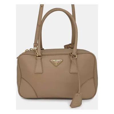 Prada Beige Saffiano Leather Re-Edition Medium Double Handle Bag