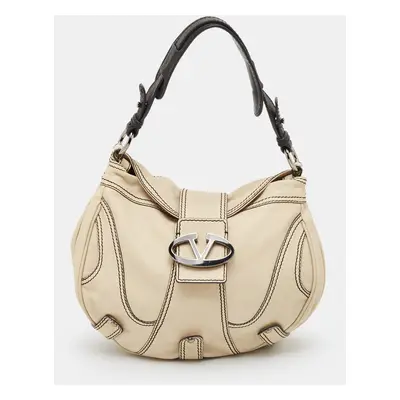 Valentino Cream/Black Leather Catch Hobo