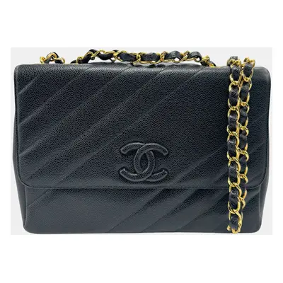 Chanel Black Caviar Skin Leather Shoulder Bag