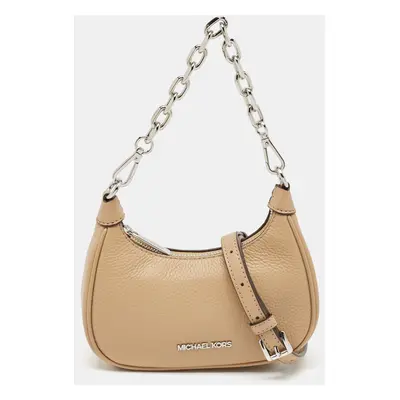 Michael Kors Beige Leather Mini Zip Cora Pochette Crossbody Bag