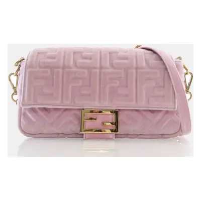 Fendi Rosa Confetti Velvet FF Embossed Baguette Shoulder Bags