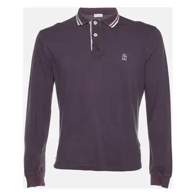 Brunello Cucinelli Purple Cotton Long Sleeve Polo T-Shirt