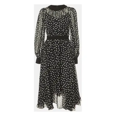 Dolce & Gabbana Black Polka Dotted Silk Chiffon Midi Dress