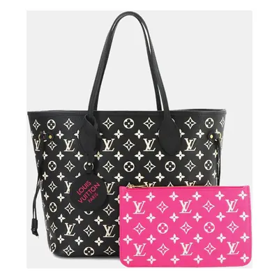 Louis Vuitton Black White Leather Monogram Empreinte Neverfull MM Tote Bag