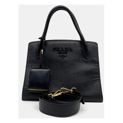 Prada Black Leather Saffiano Monochrome Bag