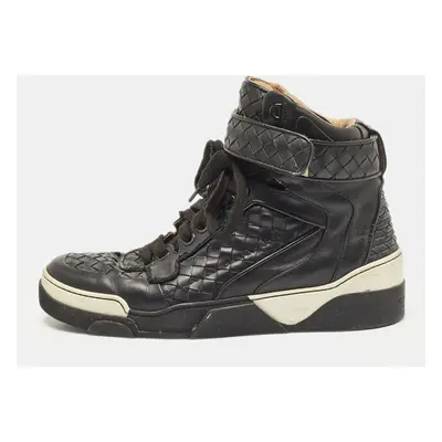 Bottega Veneta Black Intrecciato Leather High Top Lace Up Sneaker Size