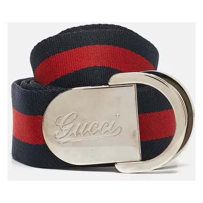 Gucci Navy Blue/Red Web Canvas D Ring Buckle Belt