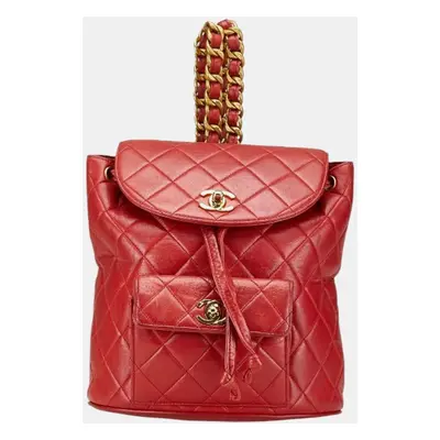 Chanel Red Lambskin Backpack