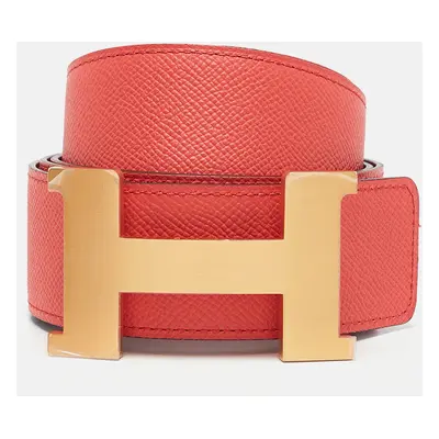 Hermes Rouge Casaque/Rose Jaipur Epsom Leather Brushed Constance Buckle Reversible Belt