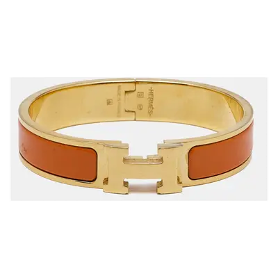 Hermès Clic H Orange Enamel Gold Plated Bracelet