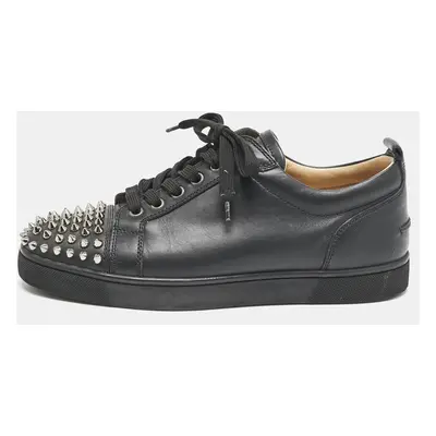 Christian Louboutin Black Leather Louis Junior Spikes Low Top Sneakers Size