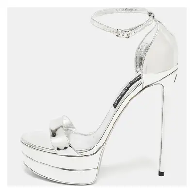 Dolce & Gabbana Silver Leather Double Platform Sandals Size