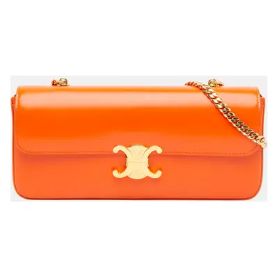 Celine Orange Triomphe Calfskin Cuir Chain Shoulder Bag