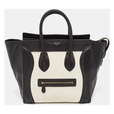 Celine Black/White Leather Mini Luggage Tote