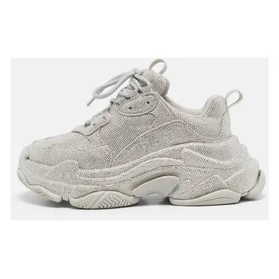 Balenciaga Grey Faux Suede Crystal Triple Sneakers Size