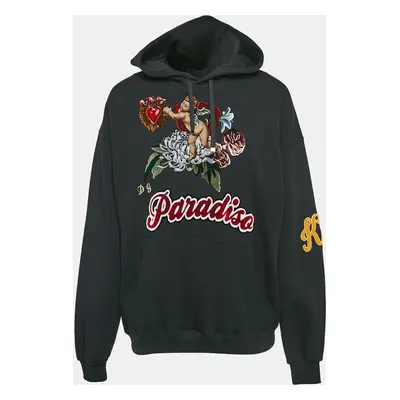 Dolce & Gabbana Black Paradise Applique Cotton Knit Hooded Sweatshirt