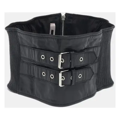 Alexander McQueen Black Pleated Leather Waist Belt CM