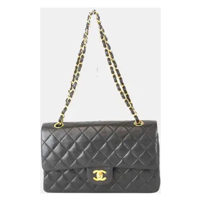 Chanel Black Lambskin Matelasse Double Flap Shoulder Bag