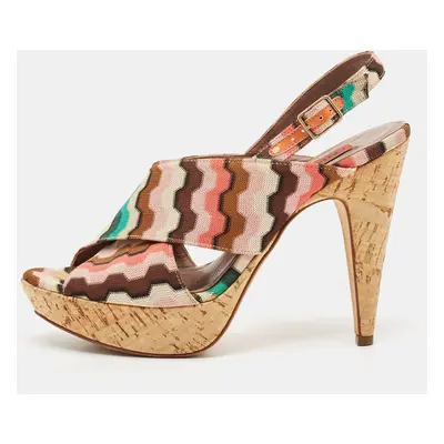 Missoni Multicolor Fabric Peep Toe Slingback Sandals Size